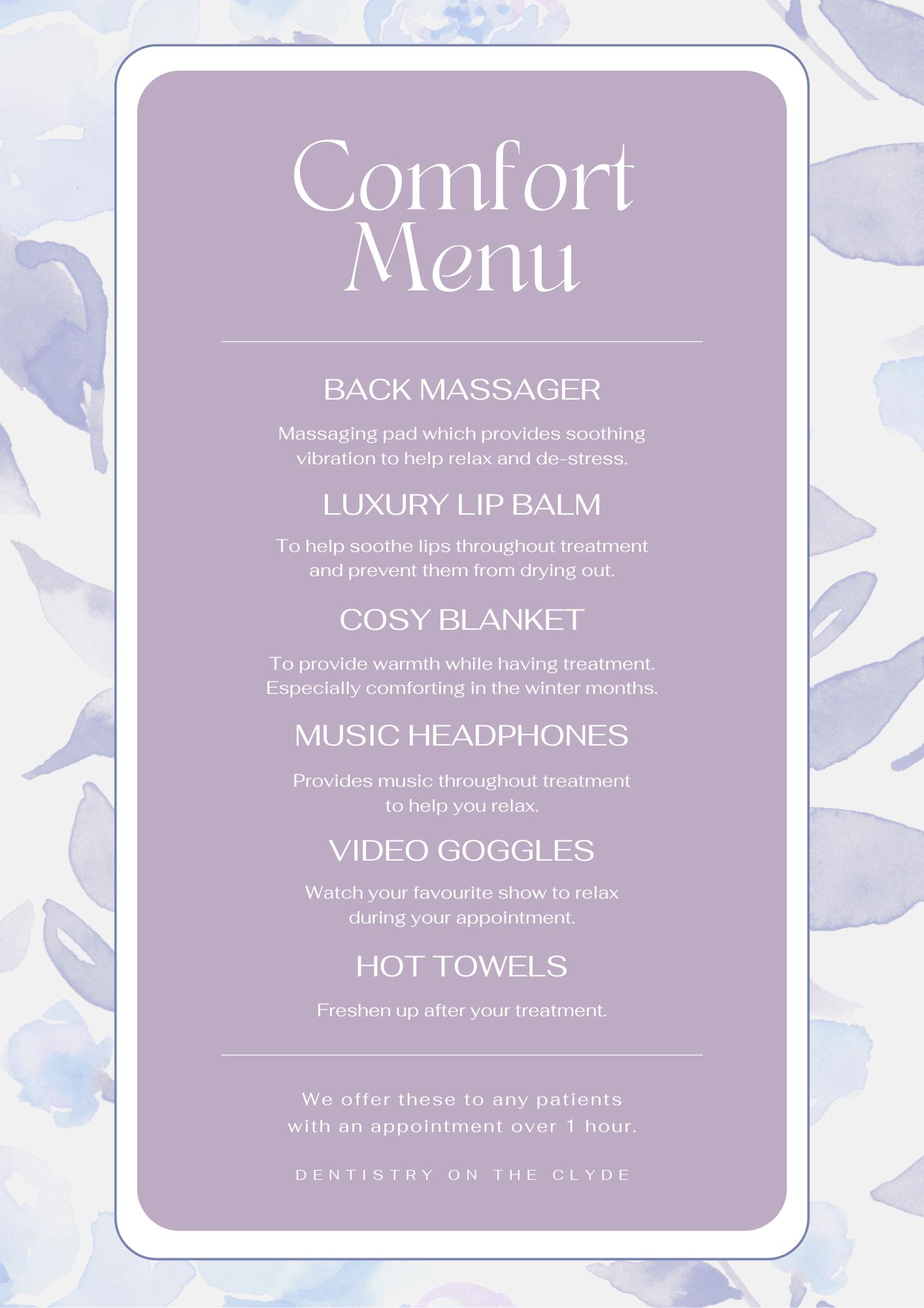 Dentistry On The Clyde | Nervous Dental Patients DOTC Menu